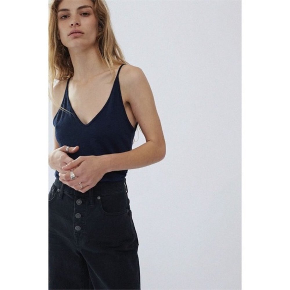 Stateside Supima Slub Jersey V-Neck Navy Tank Top - Picture 1 of 9